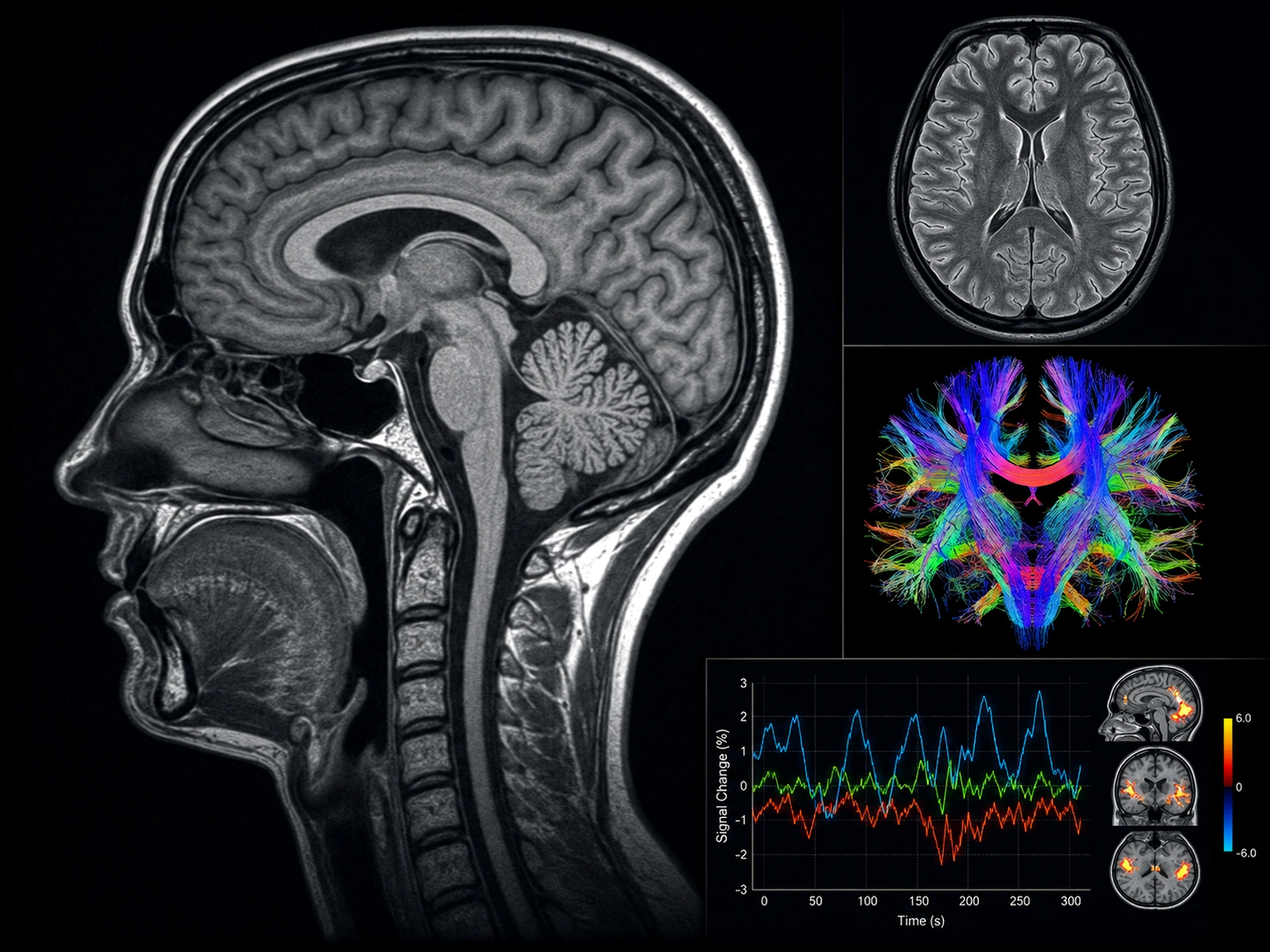Montaje de neuroimagen avanzada, DTI y resonancia funcional